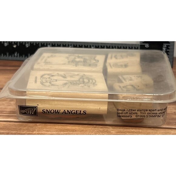 (#2) STAMPIN' UP! SNOW ANGELS Wood Mount Rubber Stamp set BALL COCOA MITTEN MAN - Picture 3 of 5